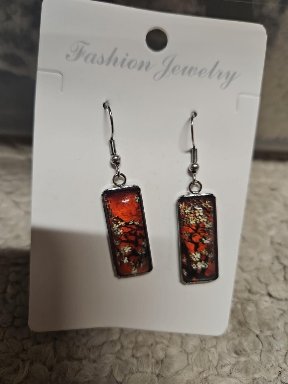 Red Black Floral Dangle Earrings Boho Statement Jewelry